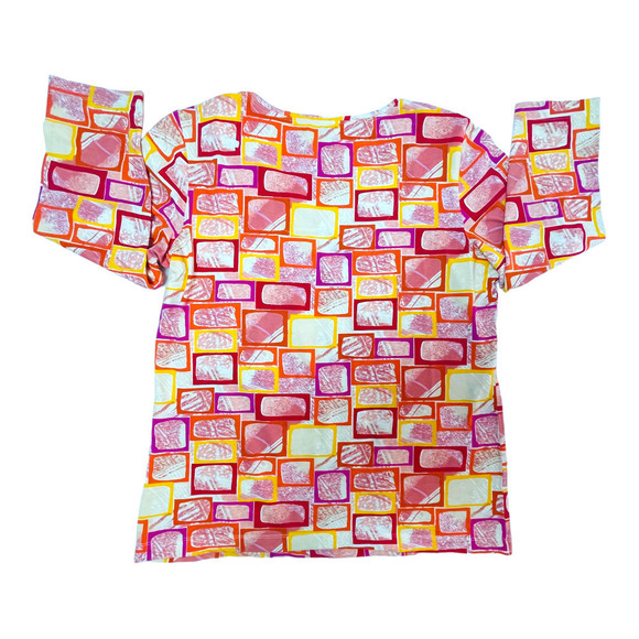🍀Chico's Women's Multicolor 3/4 Sleeve Abstract Geometric Top Size 1 | Medium - Picture 4 of 6